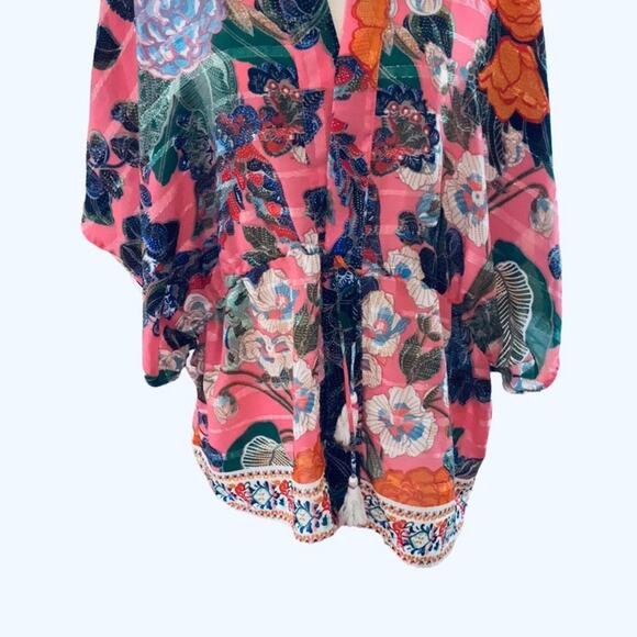Free people enchanted blooms floral pink kimono one size - Picture 12 of 12